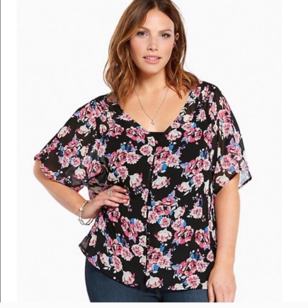 Torrid floral chiffon button front kimono top 2X